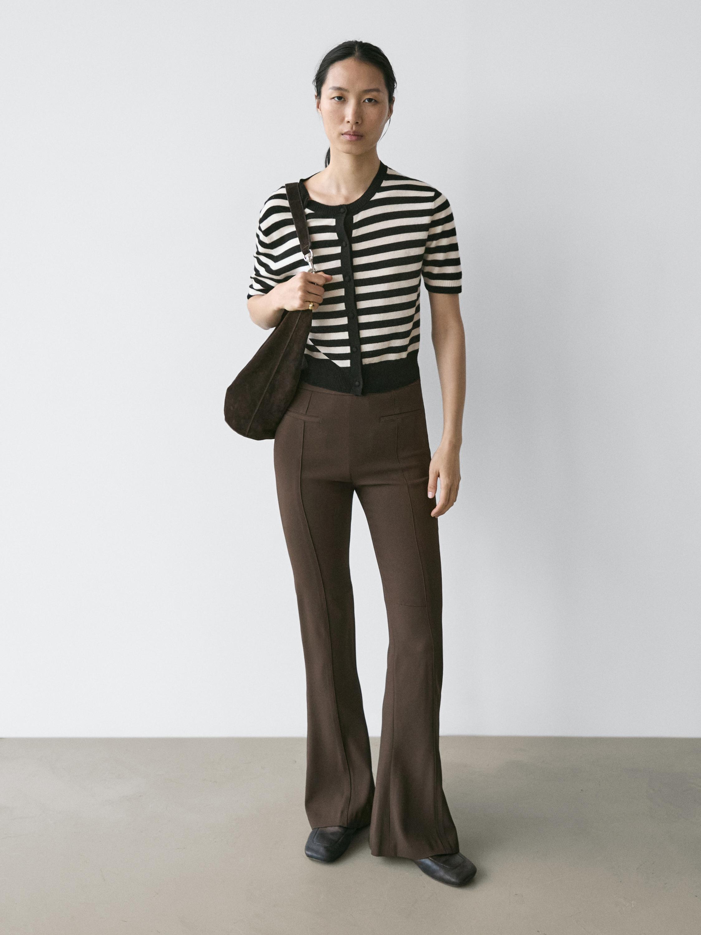 Striped short sleeve knit cardigan